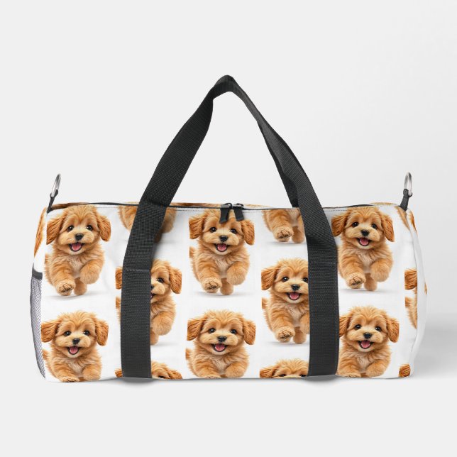 Graphic puppy white and orange  duffle bag (Back)