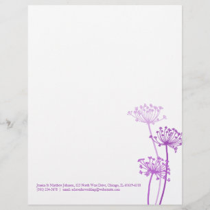 Graphic purple flower cows parsley letterhead design