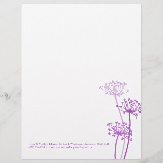 Graphic purple flower cows parsley letterhead design (Front)
