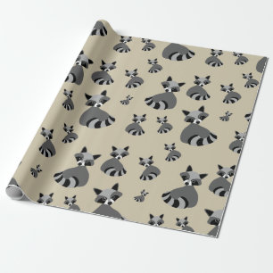 Graphic Racoon Pattern Wrapping Paper