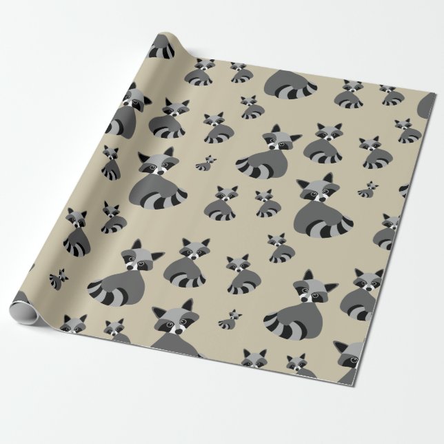 Graphic Racoon Pattern Wrapping Paper (Unrolled)