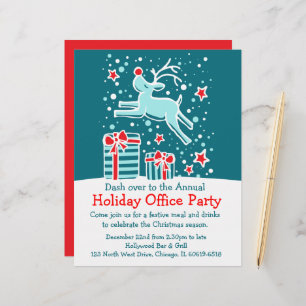 Graphic reindeer bright office party flyer custom letterhead