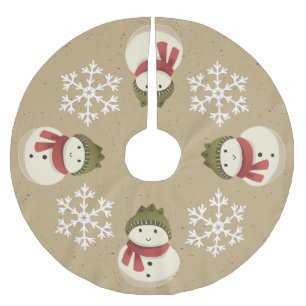 Graphic Rustic Snowman Snowflake Grey Brushed Polyester Tree Skirt