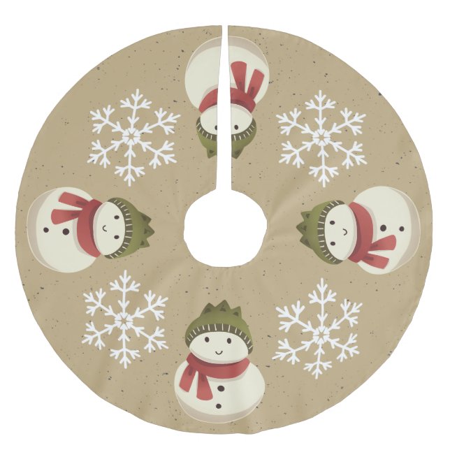 Graphic Rustic Snowman Snowflake Grey Brushed Polyester Tree Skirt (Front)