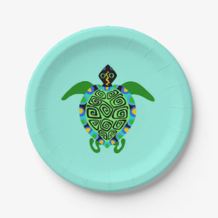Graphic  Sea TURTLE  - Wild animals Nature - Party Paper Plate