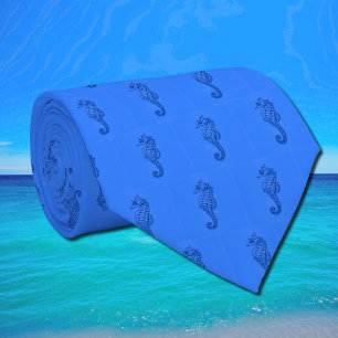 graphic seahorse two tone micro pattern tie