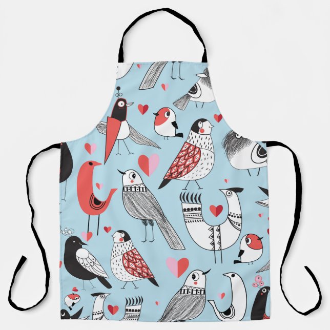 Graphic seamless pattern of funny pictures of bird apron (Front)