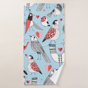 Graphic seamless pattern of funny pictures of bird bath towel