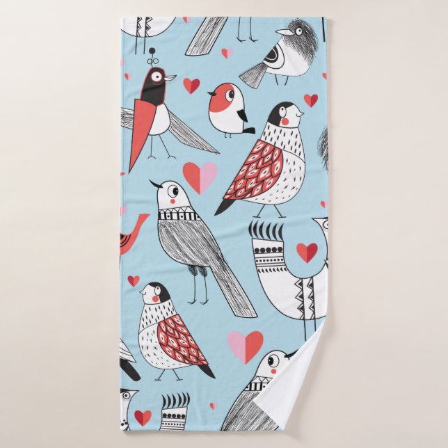 Graphic seamless pattern of funny pictures of bird bath towel (Bath Towel)