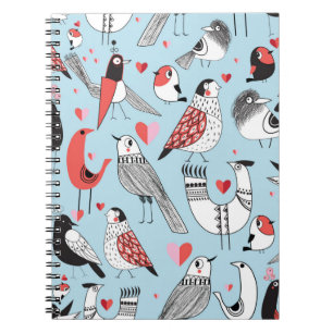 Graphic seamless pattern of funny pictures of bird notebook