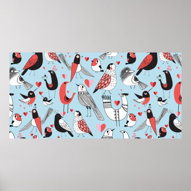 Graphic seamless pattern of funny pictures of bird poster (Front)