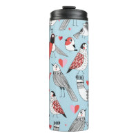 Graphic seamless pattern of funny pictures of bird