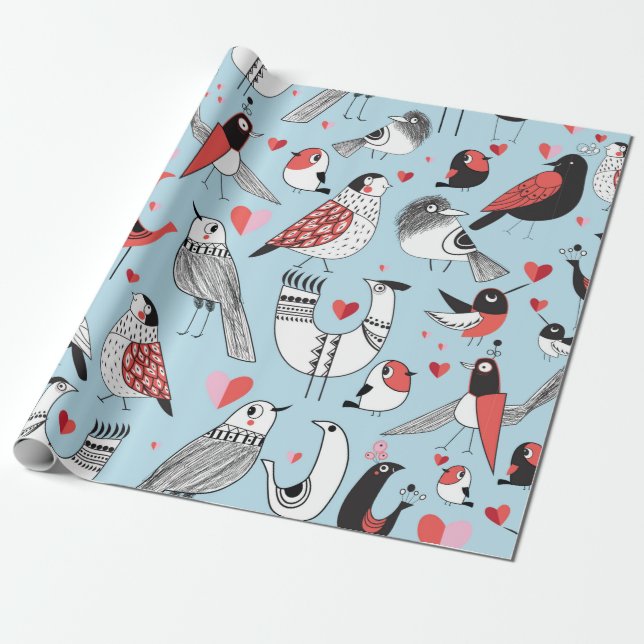 Graphic seamless pattern of funny pictures of bird wrapping paper (Unrolled)