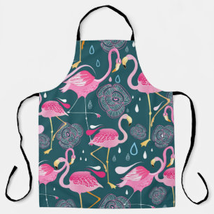 Graphic seamless pattern with bright flowers and f apron