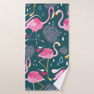 Graphic seamless pattern with bright flowers and f bath towel