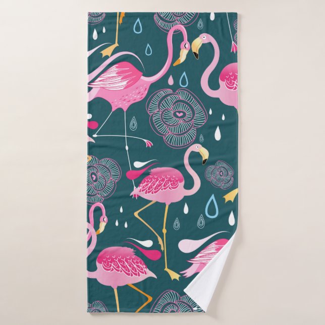Graphic seamless pattern with bright flowers and f bath towel (Bath Towel)