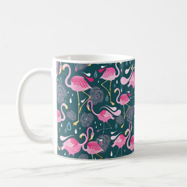 Graphic seamless pattern with bright flowers and f coffee mug (Left)