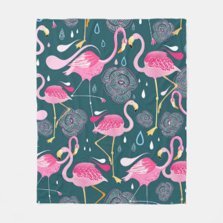 Graphic seamless pattern with bright flowers and f fleece blanket