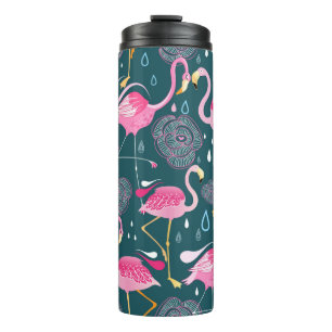 Graphic seamless pattern with bright flowers and f thermal tumbler