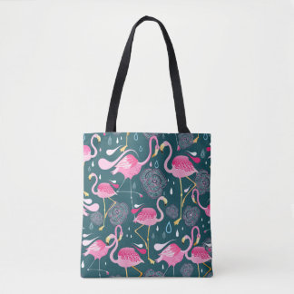 Graphic seamless pattern with bright flowers and f tote bag