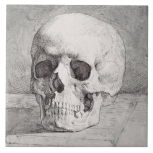 Graphic Skull Art: Minimalist & Bold Ink Design Ceramic Tile