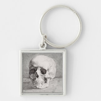 Graphic Skull Art: Minimalist & Bold Ink Design Key Ring