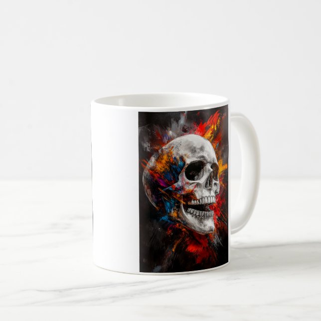 Graphic Skull with Exploding Colours Coffee Mug (Front Right)