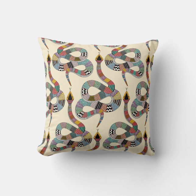 graphic snake cream cushion (Front)