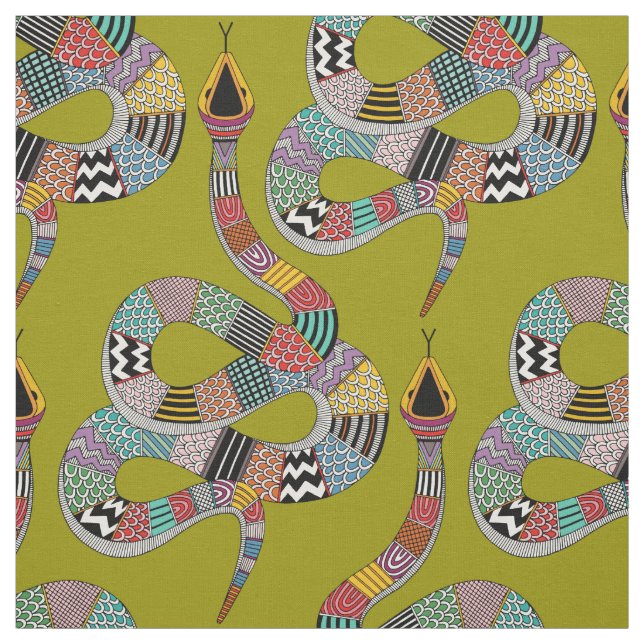 graphic snake herb green fabric (Swatch)