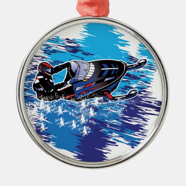 Graphic Snowmobiler Metal Tree Decoration (Front)