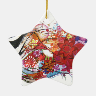 Graphic Sparrow Ceramic Ornament