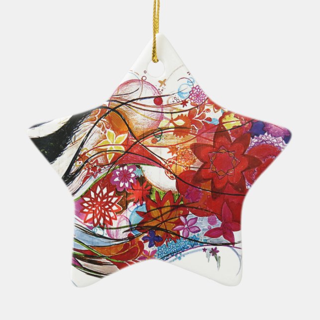 Graphic Sparrow Ceramic Ornament (Front)