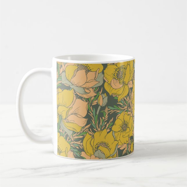 Graphic Spring Trollius Flowers Coffee Mug (Left)