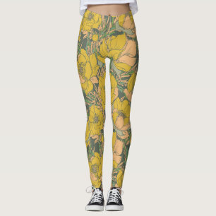 Graphic Spring Trollius Flowers Leggings