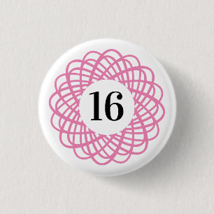 Graphic star flower pink on white 3 cm round badge