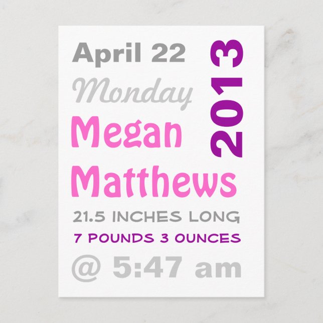 Graphic Stats Birth Announcement (Front)