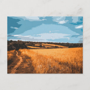 Graphic Summer Field Country Road View Postcard