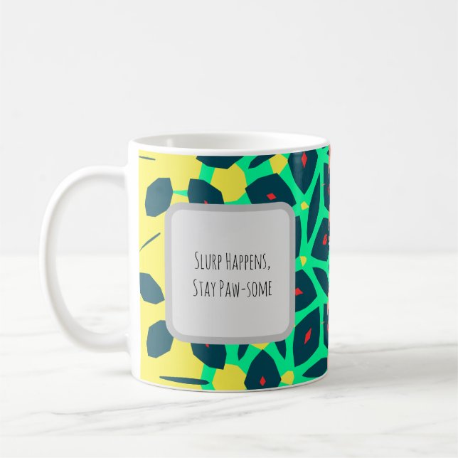 Graphic Teal Yellow, Peach, Blue, Green Pattern Coffee Mug (Left)