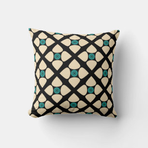 Graphic Tear Drop Centre Flower Teal Cream Black Cushion