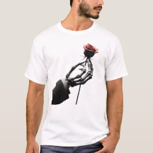 Graphic tee - fun design of a skeleton holding a r