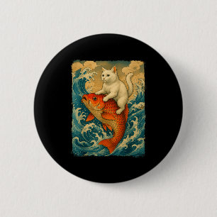Graphic Tee Men Women Funny Cat Koi Japanese Art W 6 Cm Round Badge