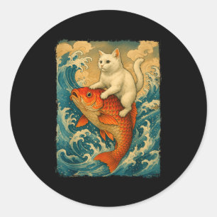 Graphic Tee Men Women Funny Cat Koi Japanese Art W Classic Round Sticker