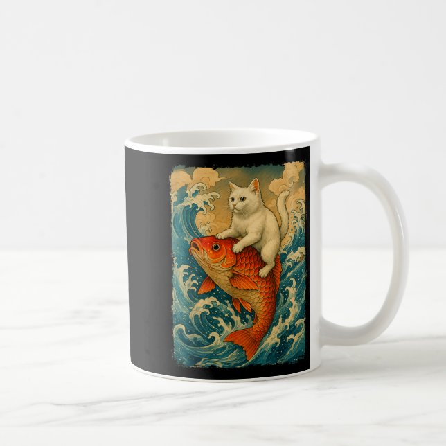 Graphic Tee Men Women Funny Cat Koi Japanese Art W Coffee Mug (Right)