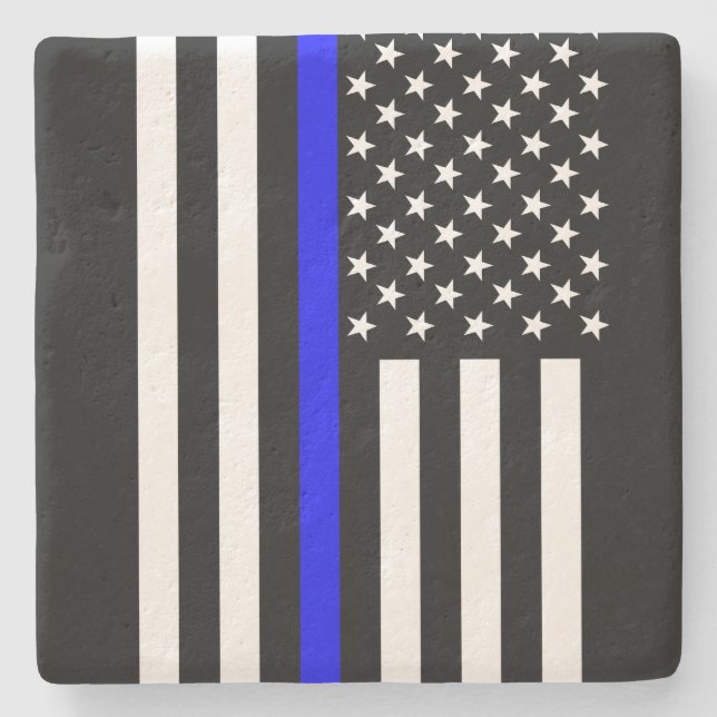 Graphic Thin Blue Line Display US Flag Stone Coaster (Front)