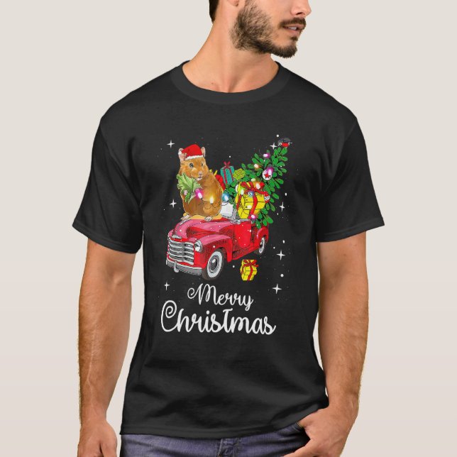 Graphic Truck Santa Hamster Xmas Tree Pajama  Chri T-Shirt (Front)