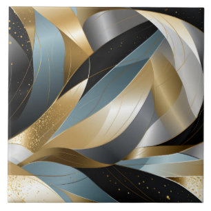 Graphic Vector Gold Black Silver Abstract Ceramic Tile