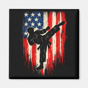 Graphic Vintage American Flag Karate Martial Arts Magnet
