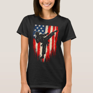 Graphic Vintage American Flag Karate Martial Arts T-Shirt