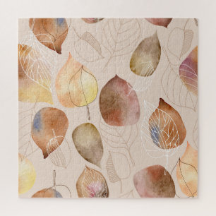 Graphic Watercolor Leaf Autumn Design Jigsaw Puzzle