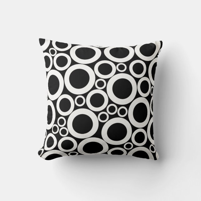 graphic white circles on black cushion (Front)